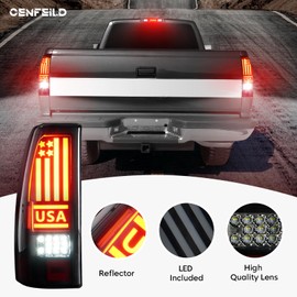 LED Tail Light Assembly + 3rd Third Brake Cargo Lamp Fit for Chevy Silverado 1500 2500 99-02, 1500HD 2500HD 01-02, for GMC Sierra 1500 2500 99-03, 1500HD 2500HD 01-03, High Mount Stop Lamp, Smoke Lens