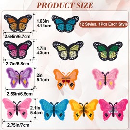 PAGOW 12 Pcs Butterfly Iron on Patches, Iron on Sew on Embroidered Applique, Butterfly Decoration Sewing Patches for Clothes, Hats, Bags, Jackets, Dress, T-Shirt