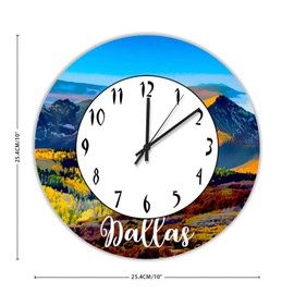 Dallas City View Wall Clock Dallas PVC Wall Clocks Battery Operated 10 Inch Non-Ticking Retro Cabin Wall Decor for Kitchen Bedroom Living Room Office