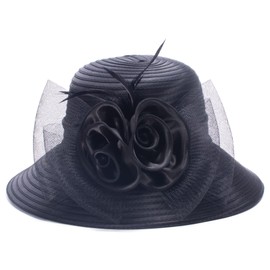 Lawliet Women Satin CRIN Wedding Occasion Wide Brim Sun Hat A433(Black)