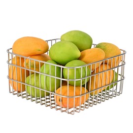 KPGRN 18/8 Stainless Steel Wire Fruit Basket,Storage Bowl,Colander Bowl,3.5 L Countertop Fruit Bowl,Organizer for Fruits,Vegetables,and Snacks.7.48x 7.48x 3.94 in (Rounded Square,Extra large)