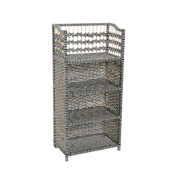 Household Essentials Woven Accent Shelf Black and White Paper Rattan