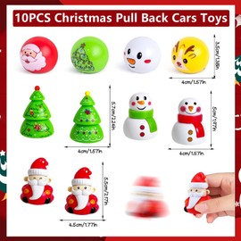 10 Pcs Christmas Pull Back Cars, Mini Christmas Racing Vehicles for Christmas Cracker Fillers, Mini Toy Cars Party Bag Fillers for Kids Racing, Christmas Stocking Stuffers, Christmas Party Favors