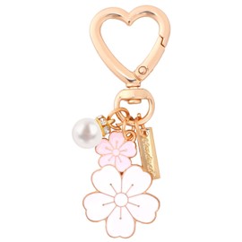 Mikovivi Flower Pearl Keychain, Two-Color Flowers Charms Keychain Imitation Pearl Key Chain Cute Heart Car Keyring for Women Bags Purses Pendant Accessories