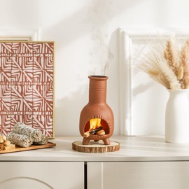 Zynzthos Handmade Terracotta Incense Holder & Burner, Palo Santo Holder, Mexican Style Chiminea Clay Incense Dish, A Smudge Pot for Altar and Wiccan