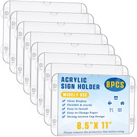 Handepo 8 Pcs Acrylic Wall Sign Holder 8.5 x 11, Horizontal Wall Mount Sign Holder, Clear Plastic Paper Document Holder with Suction Cup for Glass Door Mall Office Home Store Restaurant