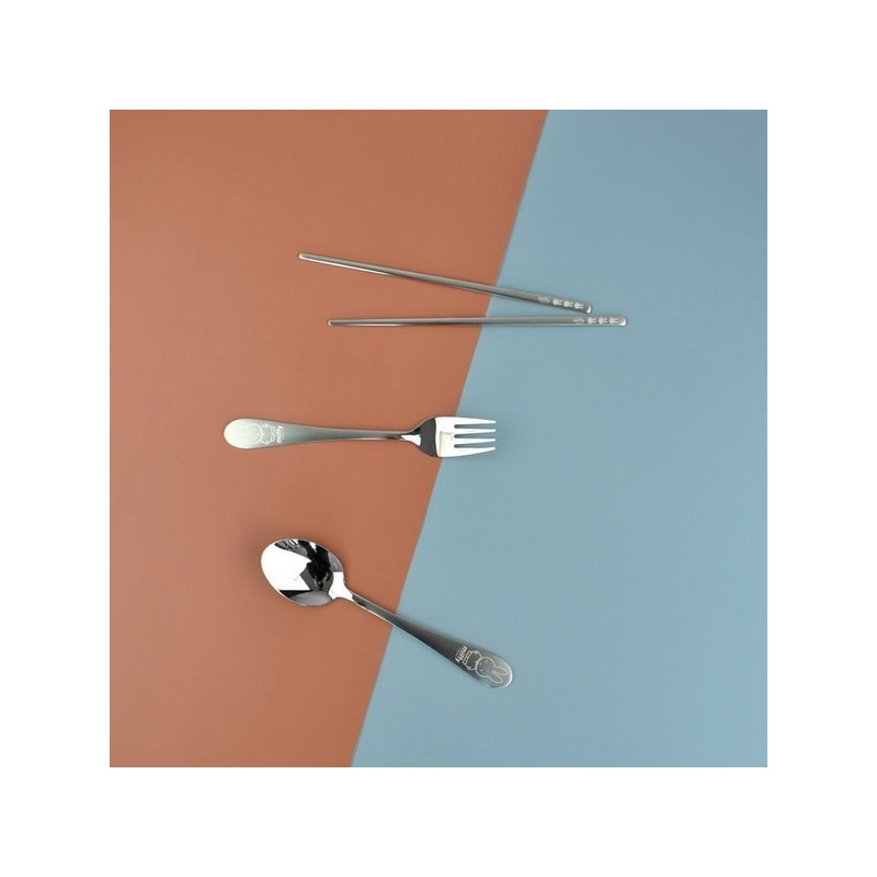 (KitchenU) Miffy Stainless Steel Baby Spoon, Fork, Chopsticks, Daycare/Kindergarten Preparation