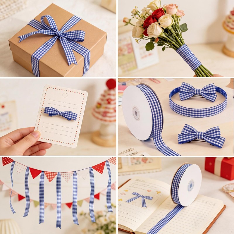LYZXMLBL Royal Blue White Gingham Ribbon 5/8inx50Yd Woven Edge Gift