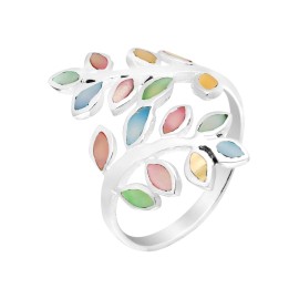 AeraVida Peaceful Olive Branch Sterling Silver Multi Colored Shell Inlay Wrap Ring - 7