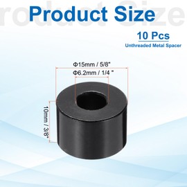 PATIKIL 10pcs M6 Aluminium Spacers, 1/4" ID x 5/8" OD Round Standoff Spacer, Non-Threaded Metal Spacers for 1/4" M6 Screws Bolts, Black 3/8" Length