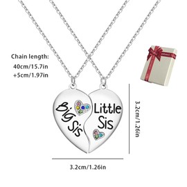 Big Sister Little Sister Necklace, Necklace for Sister, Heart Necklace, Women's Sister Necklace for Sister from Sister, Necklace with Splicing, Heart-Shaped for Birthday Jewellery Gift