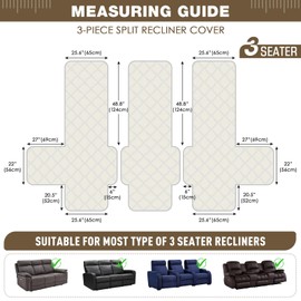 TAOCOCO 100% Waterproof Recliner Sofa Cover, Non Slip Split Couch Covers for Reclining Couches with Elastic Straps, Washable Reclining Sofa Cover Furniture Protector for Kids Pets(3 Seater, Camel)