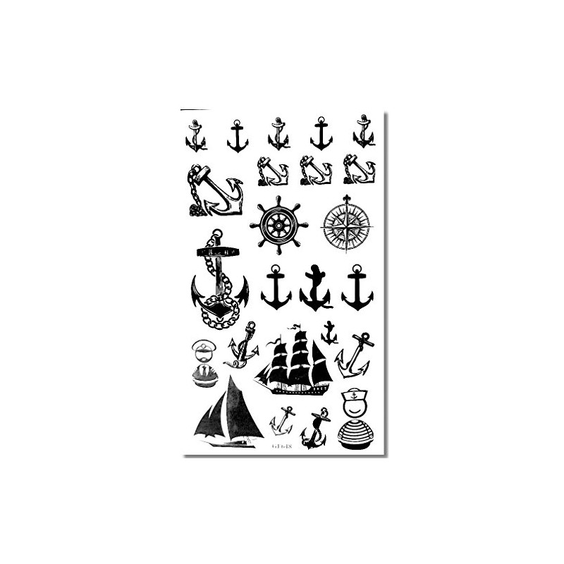 EROSPA® Temporary Tattoo Sheet - Ship Anchor Marine Nautical Sailor