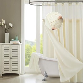 Dainty Home Waffle Weave Long Shower Curtain Liner Ivory 70" x 72" Fabric Snap-in Liner Mesh See Through Top Waterproof Fabric Shower Curtain