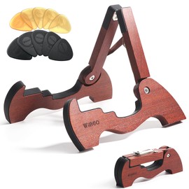 WINGO Wood Guitar Stand with 10 Picks, Folding A-frame Wooden Floor Stand for Acoustic Electric Bass Guitars with Non-slip Rubber, Fully Assembled.