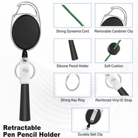 4 Pack Retractable Pen Holder with 31.5" Dyneema Cord, Elastic Silicone Retractable Pencil Holder Ideal for Carpenters,Nurses, Mechanics, Architects, Office Workers