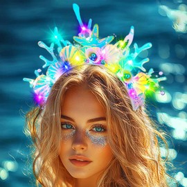 ACEDRE Light Up Mermaid Headband LED Glow Sea Shell Costume Hair Accessories for Women