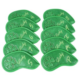 Golf Headcovers Golf Club Head Covers Four Leaf Clover Good Luck Charm - Clover Style Premium Leather Driver Fairway(FW) Wood Hybrid(UT) with Number Tags (10pcs (4-9,P,A,S,X) for Iron Clubs)