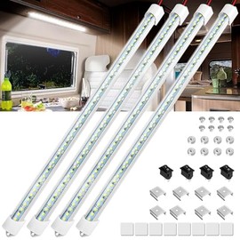 Linkstyle 4PCS 12V LED Interior Light Bar, Super Bright 6500K 12V LED Light Strip Lights with Switch and Magnets, 48 LEDs 700LM Enclosed Trailer Lamp 