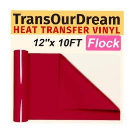 TransOurDream Red Flock HTV Heat Transfer Vinyl Roll for All Cutter Machines - 12'' x 10ft Red Flock Iron on Vinyl for T-Shirts - Thin and Easy to Weed