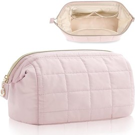 Neceser Grande,Neceser de Viaje,Cosmetiquera para Maquillaje,Portátil,Neceser de Gran Apertura con Acolchado Esponjoso y Acolchado Rectangular,Neceser de Gran Apertura para Mujer,Rosa
