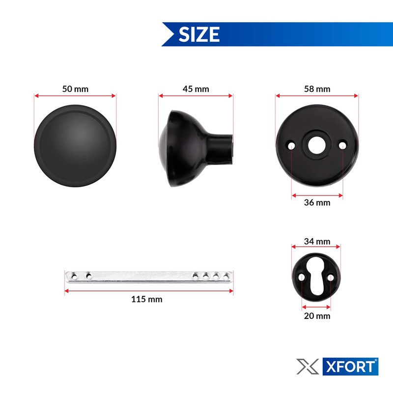 XFORT® Black Rim Mortice Knob Set, Plastic Rim Lock Knobs,