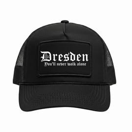 UGLYSHIRT Dresden Never Walk Alone Cap | Baseball Cap with Front Lettering - Adjustable Peaked Cap for Football Fans & Crew from Saxony - Streetwear Hat in Black