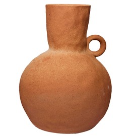 Rustic Ceramic Vase for Farmhouse,Terracotta Decorative Vase with Handle, Round Base, Tall Neck, Clay Pottery for Home Decor, Table, Living Room, Shelf Decor, 6.5 Inch, Terra