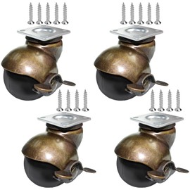 MySit 2 Inch Vintage Ball Caster Antique Brass Ball Casters Swivel Top Plate Caster Wheels for Furniture, Kitchen Cart, Coffee Table, Cabinet 4 Pack (with Brake)