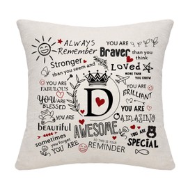 Inspirational Gift Always Remember Throw Pillow Covers with A-Z Initial Letters You are Awesome Women Men Girls Boys Graduation Gift Birthday Gift (D)