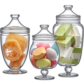 Amazing Abby - Admire - Plastic Apothecary Jars (3-Piece Set, 60/46/40 oz) (NOT Glass), Acrylic Jars with Lids, Bathroom Canisters, Candy Buffet, Wedding Display, BPA-Free and Shatter-Proof
