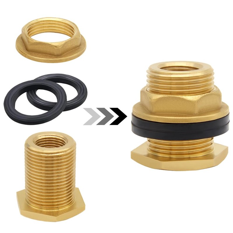 Uenede 2PCS Solid Brass Bulkhead Fitting 3/8" NPT Female x