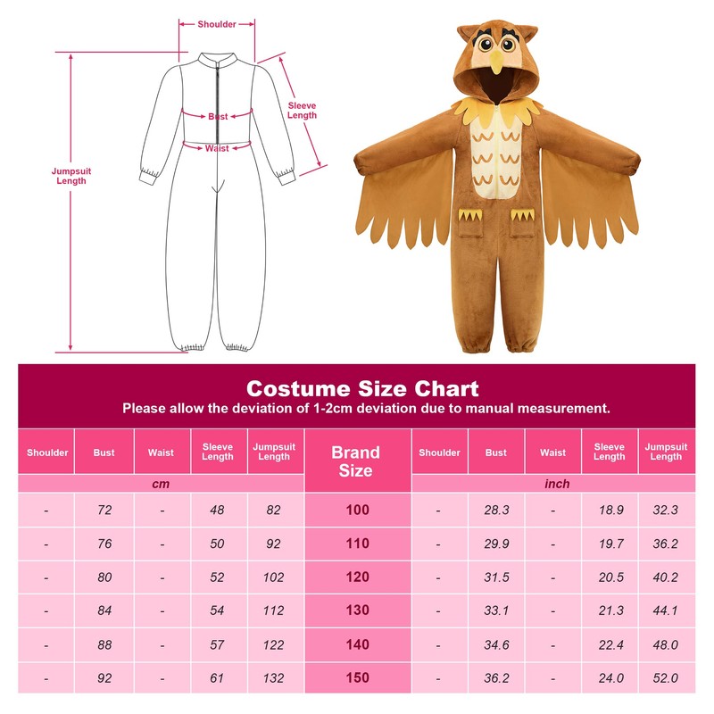 ReliBeauty Owl Costume Children's Fancy Dress Costume Animals Onesie, 120