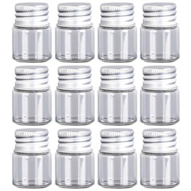 12Pcs 5ml Empty Clear Small Glass Bottles with Aluminum Screw Lid Tiny Vials Mini Jars Sample Message Bottle Wedding Favors DIY Decorations Travel Liquid Container