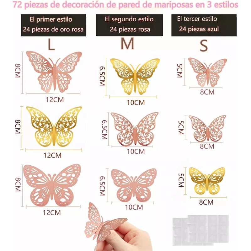 TangQ 72 Mariposas Decorativas, 3 Estilos Y 3 Tamaños