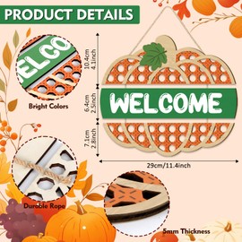 TOARTi 3Pcs Pumpkin Welcome Wooden Hanging Sign (29x26.9cm) Vintage Autumn Front Door Sign Farmhouse Thanksgiving Wall Hanging Fall Harvest Pumpkin Door Hanger for Outdoor Porch Home Decor