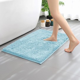 OWIYA Bathroom Rugs Mat 70x24 Chenille TRP Non-Slip Extra Soft and Absorbent Machine Wash Dry Bath Rugs Mat for Bathroom Floor, Bathtub and Shower, Chenille Bath Rugs, Bath Carpet Aqua Blue