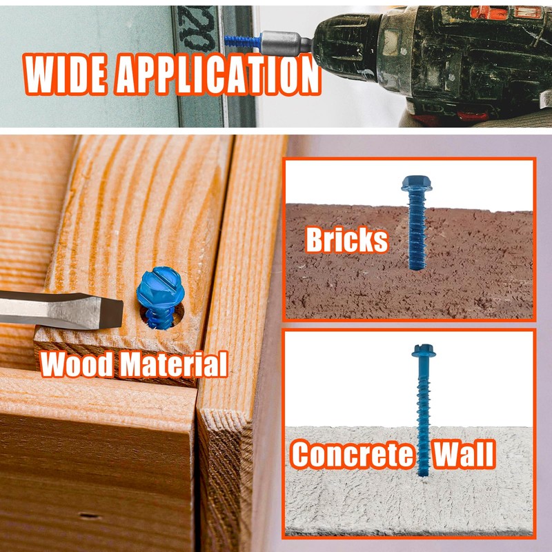 RURITKIT 200Pcs Concrete Screws with Drill Bit and Driver bit,