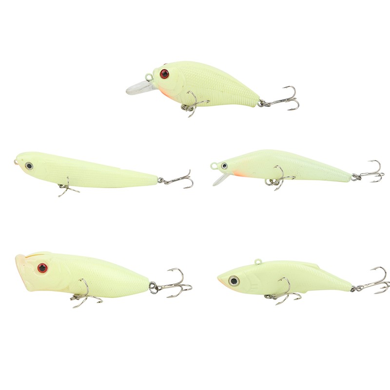 5Pcs Simulation Luminous Plastic Lure Hard Minnow Popper Pencil VIB