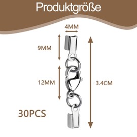 Pack of 30 Clasps for Bracelets, Chains, Clasps for DIY Chains, Leather Band, Jewellery, Silver