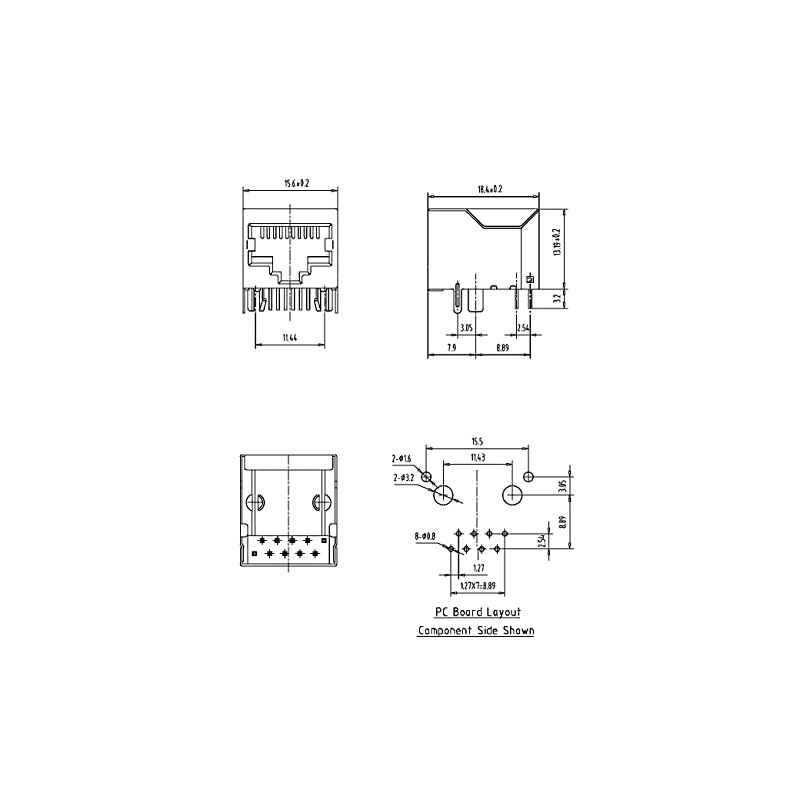 Conector de PCB RJ45 10 piezas RJ45 blindado 8P8C 90