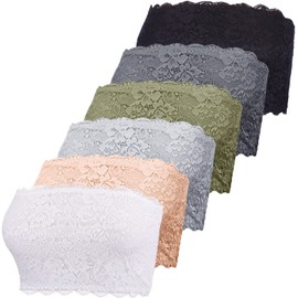 Geyoga 6 Pieces Floral Lace Bralette Bandeau Bra for Women Girl Seamless Strapless Stretchy Tube Top(Tender,XX-Large)