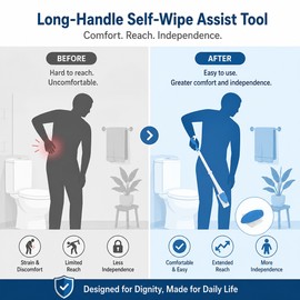 Long Handle Self Wipe Aid for Bathroom Hygiene – Foldable Toilet Paper Holder for Limited Reach Support