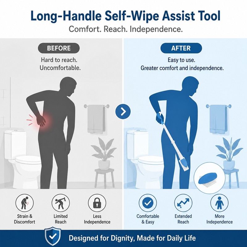 Long Handle Self Wipe Aid for Bathroom Hygiene – Foldable