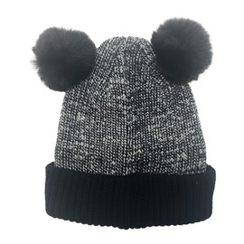 Rockjock Kids Winter Warm Beanie Hat Thick Double Soft Pom Pom Bobble Hat with Faux Fur for Girls Soft & Stretchable Thermal Winter Hat (Black/White)
