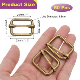 sourcing map 50Pcs Slide Buckle 4/5" Tri-Glide Slides Adjuster Strap Slider, Bronze