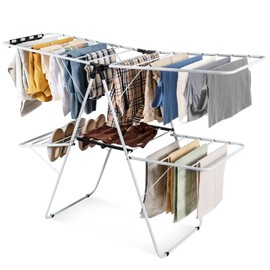 Nightcore 2-Layer Clothes Drying Rack, Aluminum Drying Rack with Adjustable Height, No Assembly Need, Compact Foldaway Gullwing Laundry Rack for Indoor Outdoor