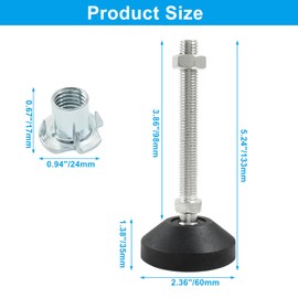 LifCratms 4 Pcs M12 Leveling Feet Heavy Duty, Anti Skid Adjustable Foot with T-Nut, Threaded Rubber Feet Reinforced Nylon Base, Swivel Furniture Leveler for Table Desk Shelf Chair(D60 x M12 x H100)