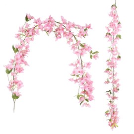 2PCS Artificial Bougainvillea Flowers Garland 5.57FT Pink Faux Silk Bougainvillea Vines UV Resistant Fake Hanging Flowers for Wedding Table Centerpieces Home Garden Wall Decor(Pink)