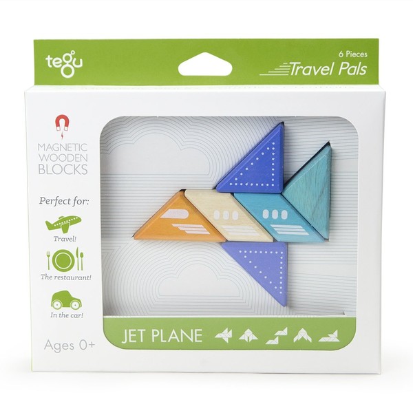 6 Piece Tegu Travel Pal Magnetic Wooden Block Set, Jet Plane
